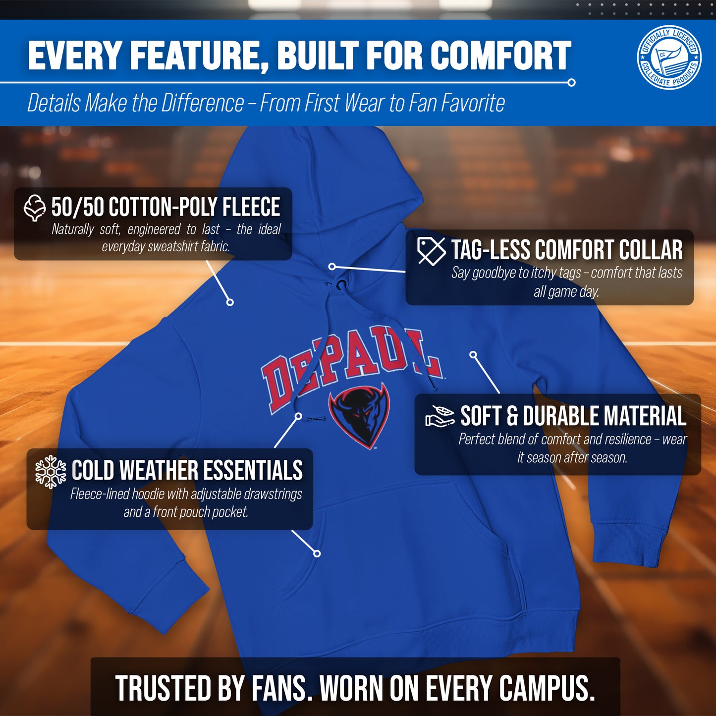 DePaul Blue Demons Adult Arch & Logo Soft Style Gameday Hooded Sweatshirt - Royal