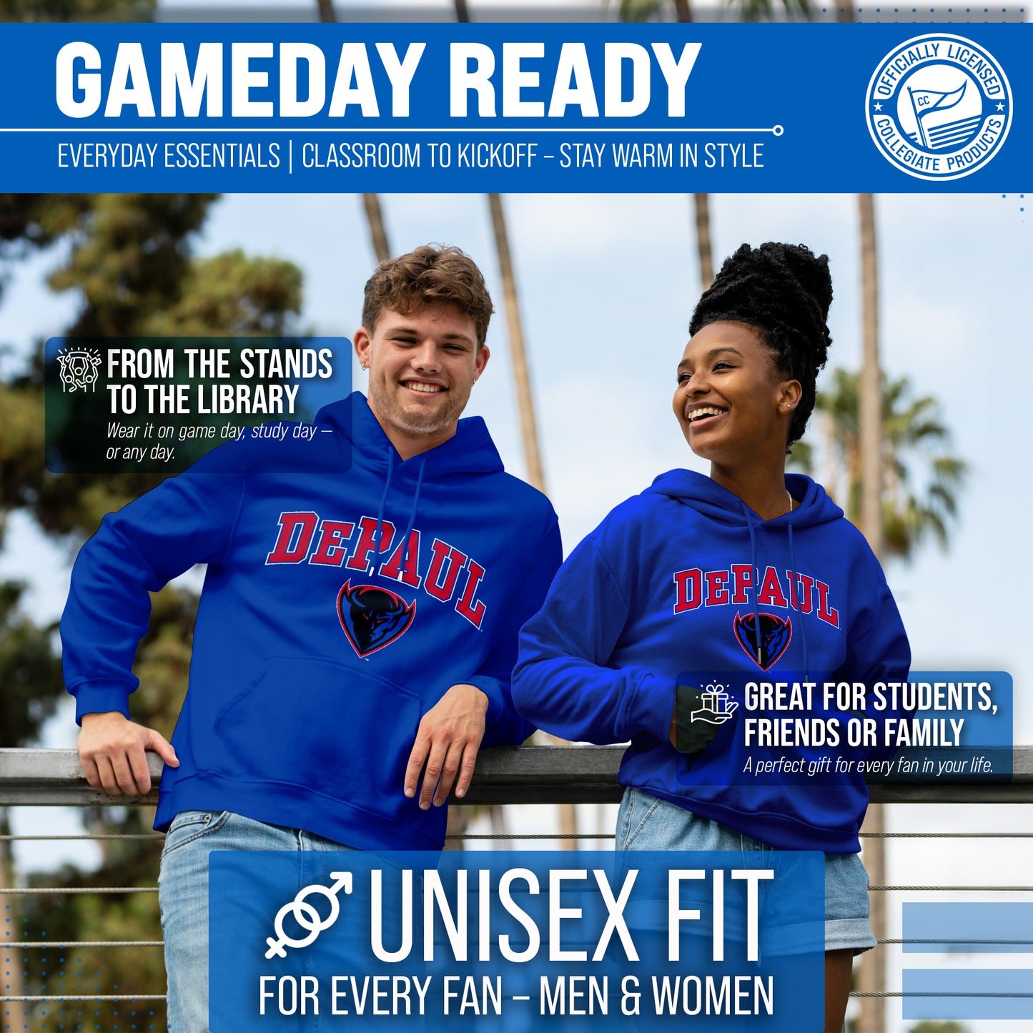 DePaul Blue Demons Adult Arch & Logo Soft Style Gameday Hooded Sweatshirt - Royal