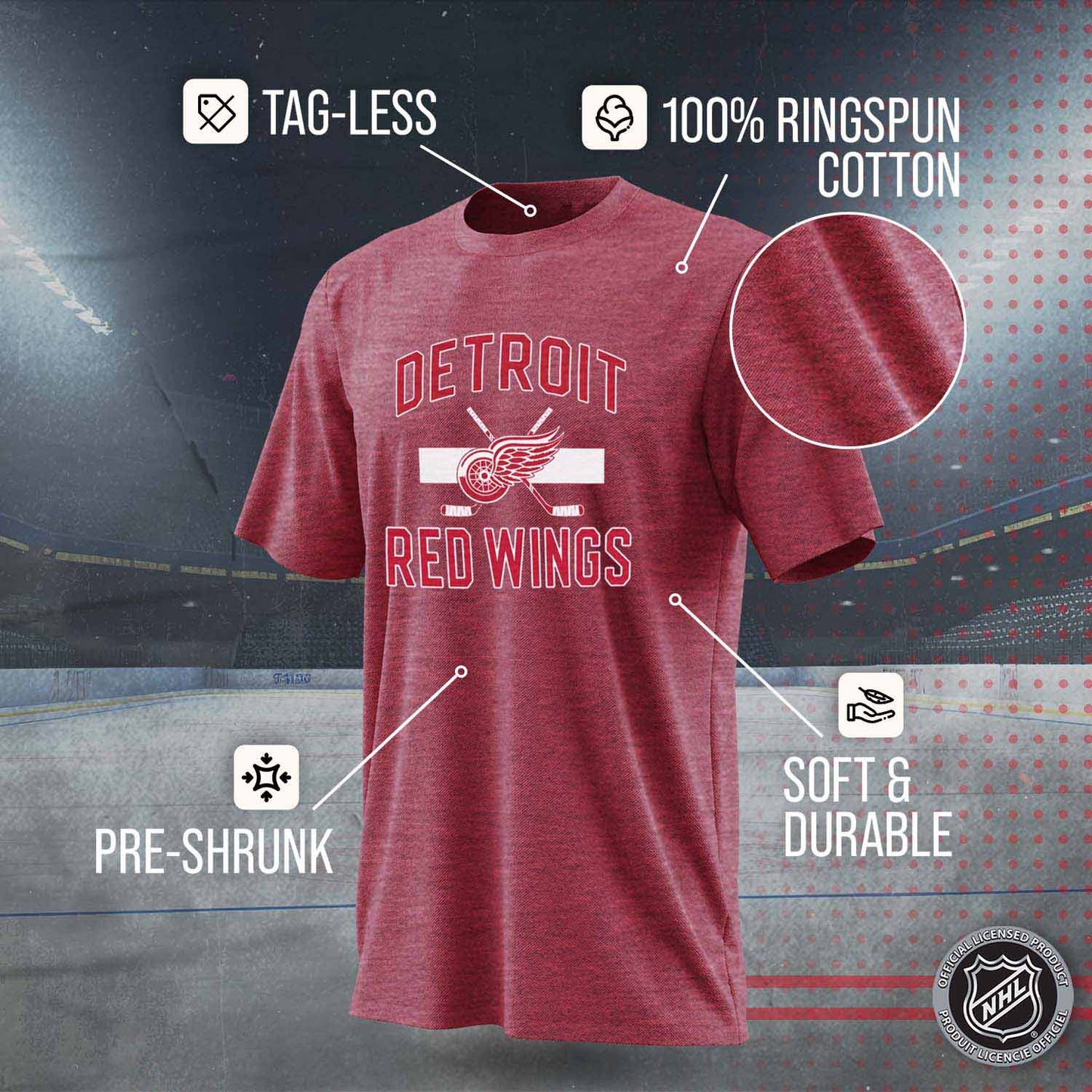 Detroit Red Wings NHL Adult Faceoff Tag-Less T-Shirt - Red
