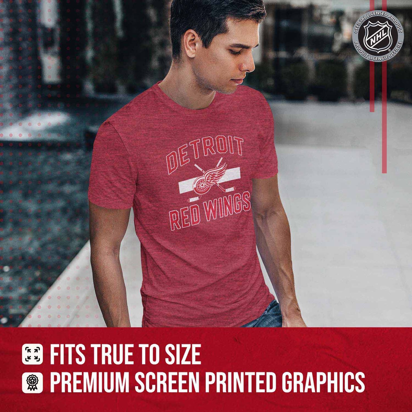 Detroit Red Wings NHL Adult Faceoff Tag-Less T-Shirt - Red