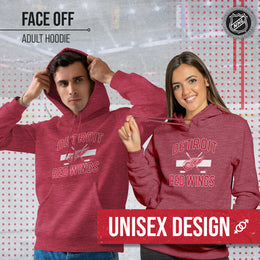 Detroit Red Wings Adult NHL Faceoff Hockey Fleece Hooded Sweatshirt- Jersey Stripe - Red