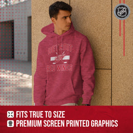 Detroit Red Wings Adult NHL Faceoff Hockey Fleece Hooded Sweatshirt- Jersey Stripe - Red