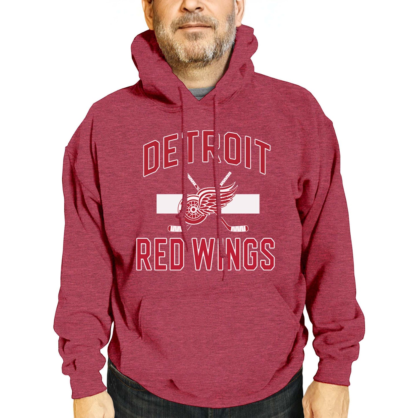 Detroit Red Wings Adult NHL Faceoff Hockey Fleece Hooded Sweatshirt- Jersey Stripe - Red