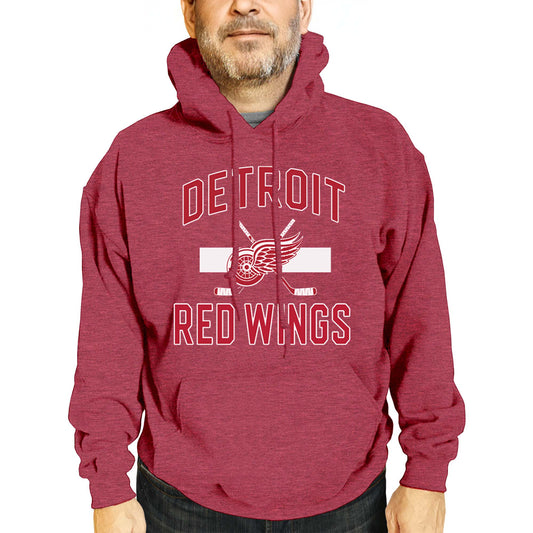 Detroit Red Wings Adult NHL Faceoff Hockey Fleece Hooded Sweatshirt- Jersey Stripe - Red