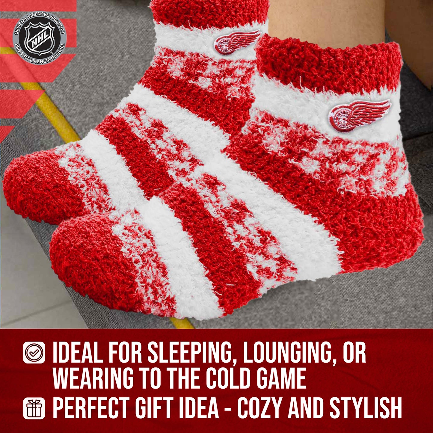 Detroit Red Wings NHL Unisex Cozy Sleep Socks - Red