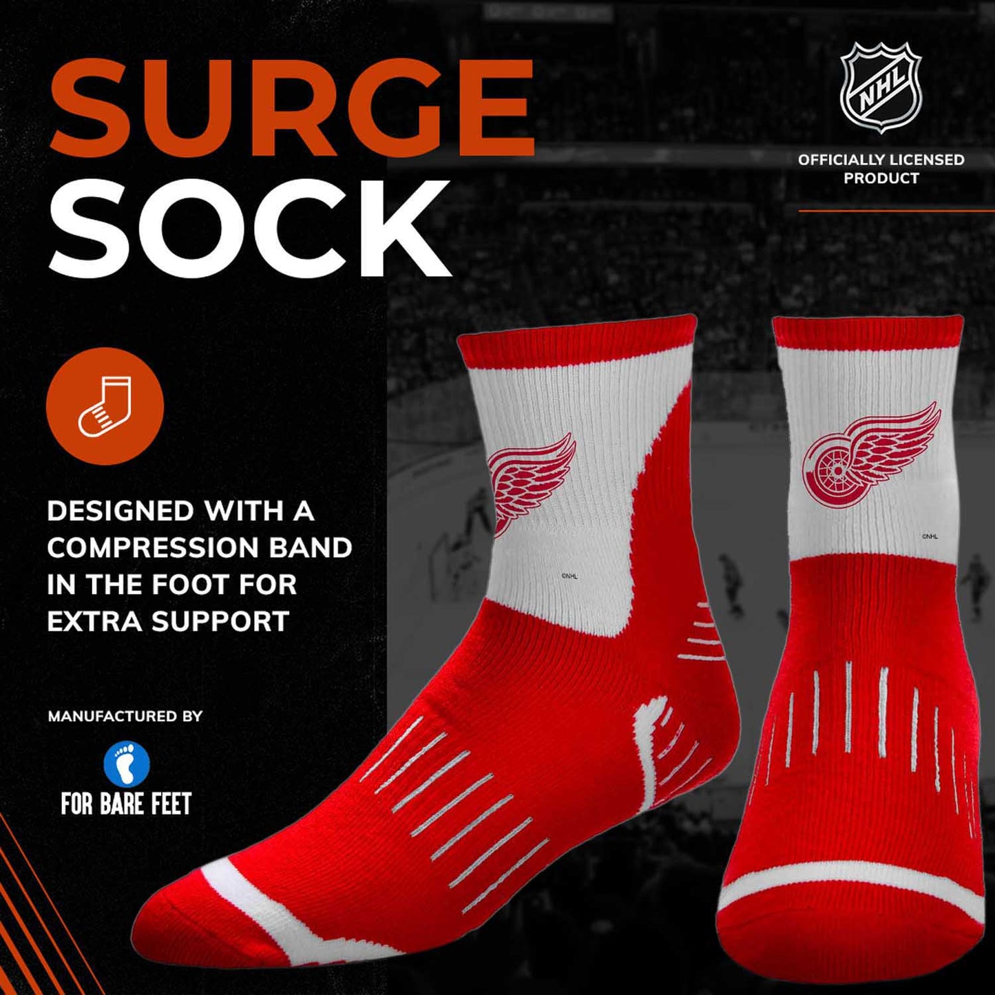Detroit Red Wings NHL Youth Surge Socks - Red