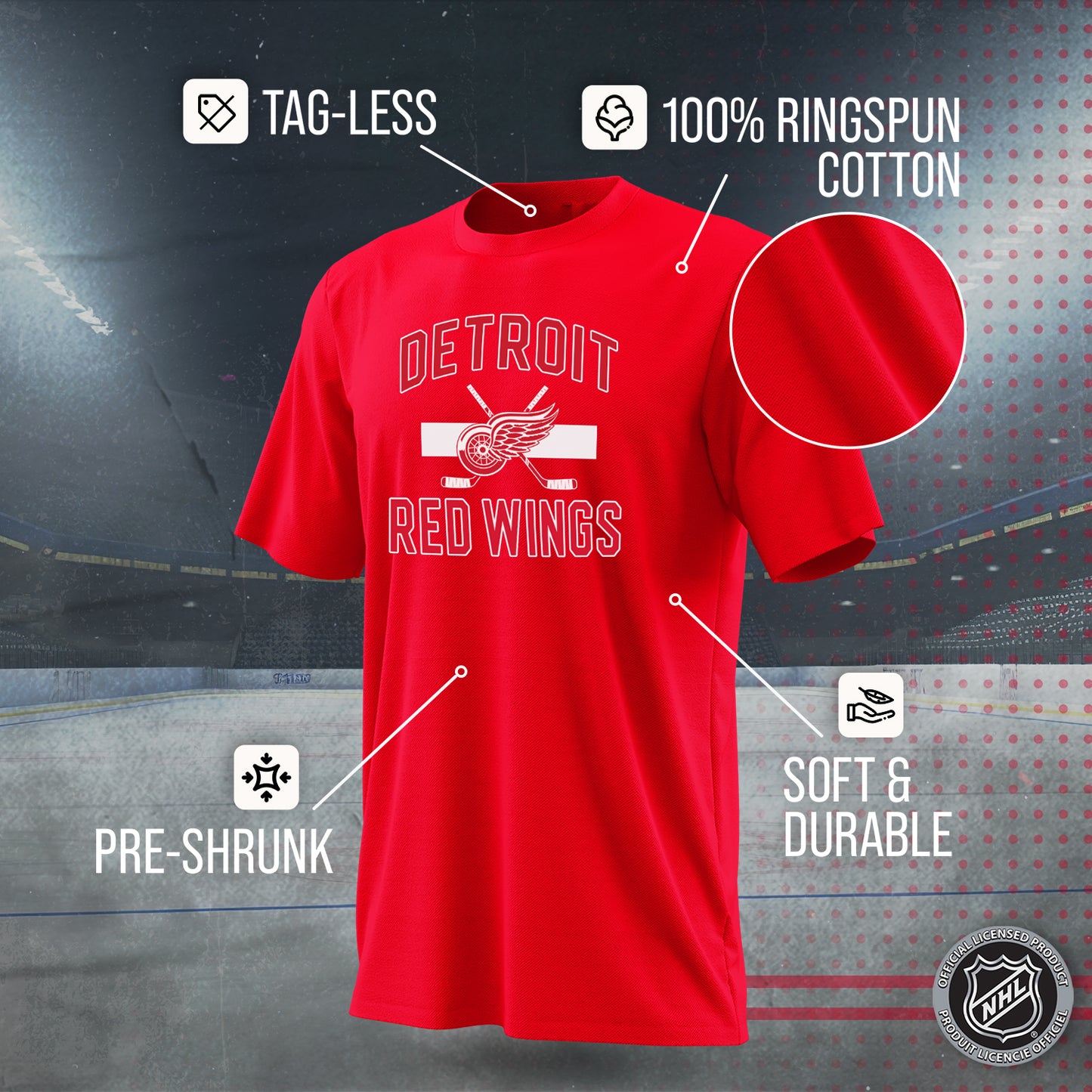 Detroit Red Wings NHL Adult Faceoff Tag-Less T-Shirt - Red