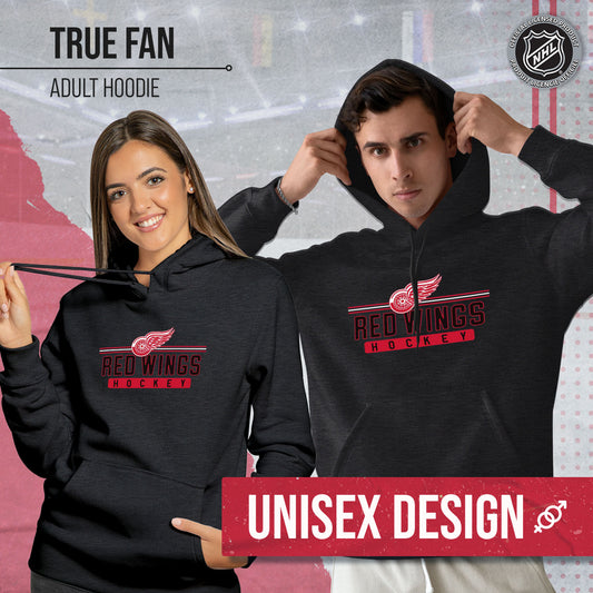 Detroit Red Wings NHL Adult Heather Charcoal True Fan Hooded Sweatshirt Unisex - Charcoal
