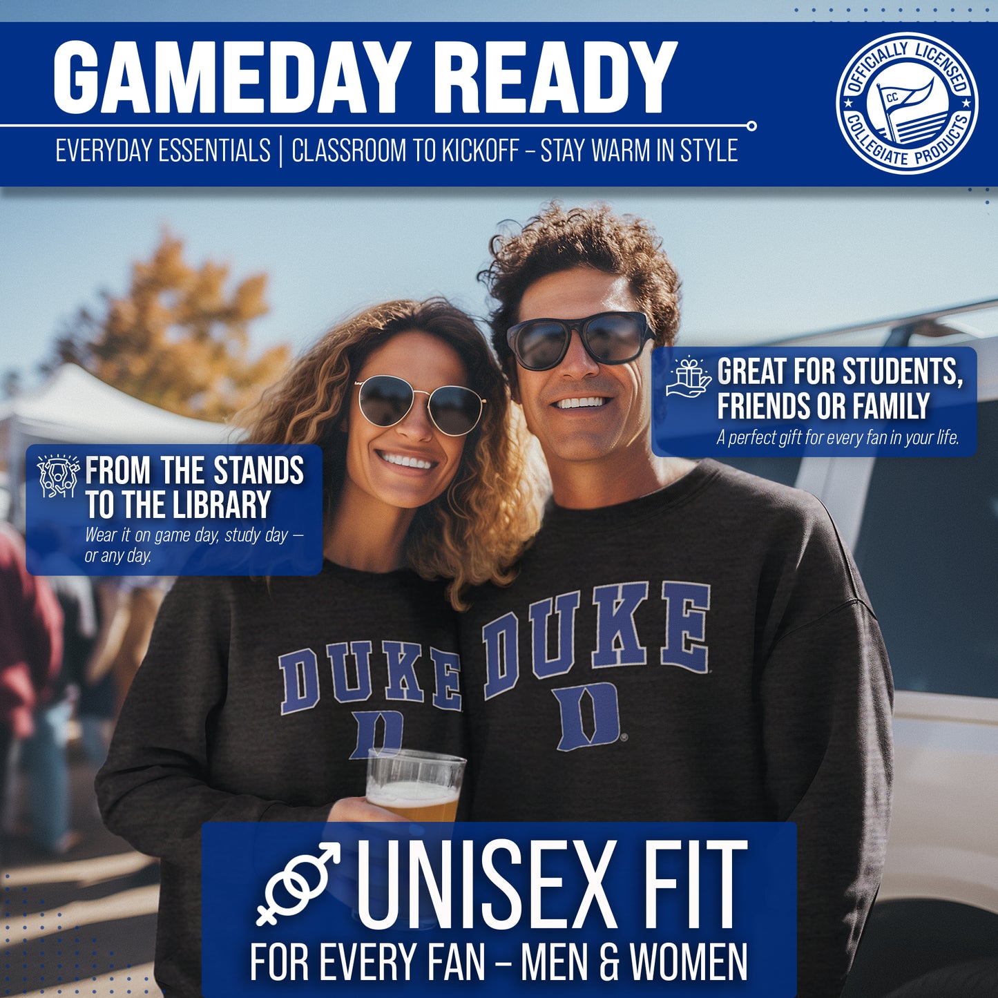 Duke Blue Devils Adult Arch & Logo Soft Style Gameday Crewneck Sweatshirt - Black Heather