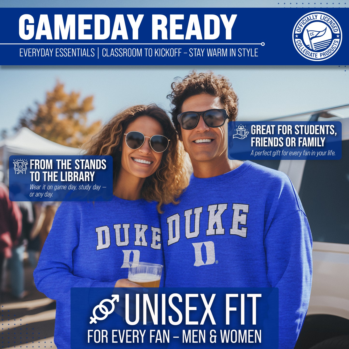 Duke Blue Devils Adult Arch & Logo Soft Style Gameday Crewneck Sweatshirt - Royal Heather