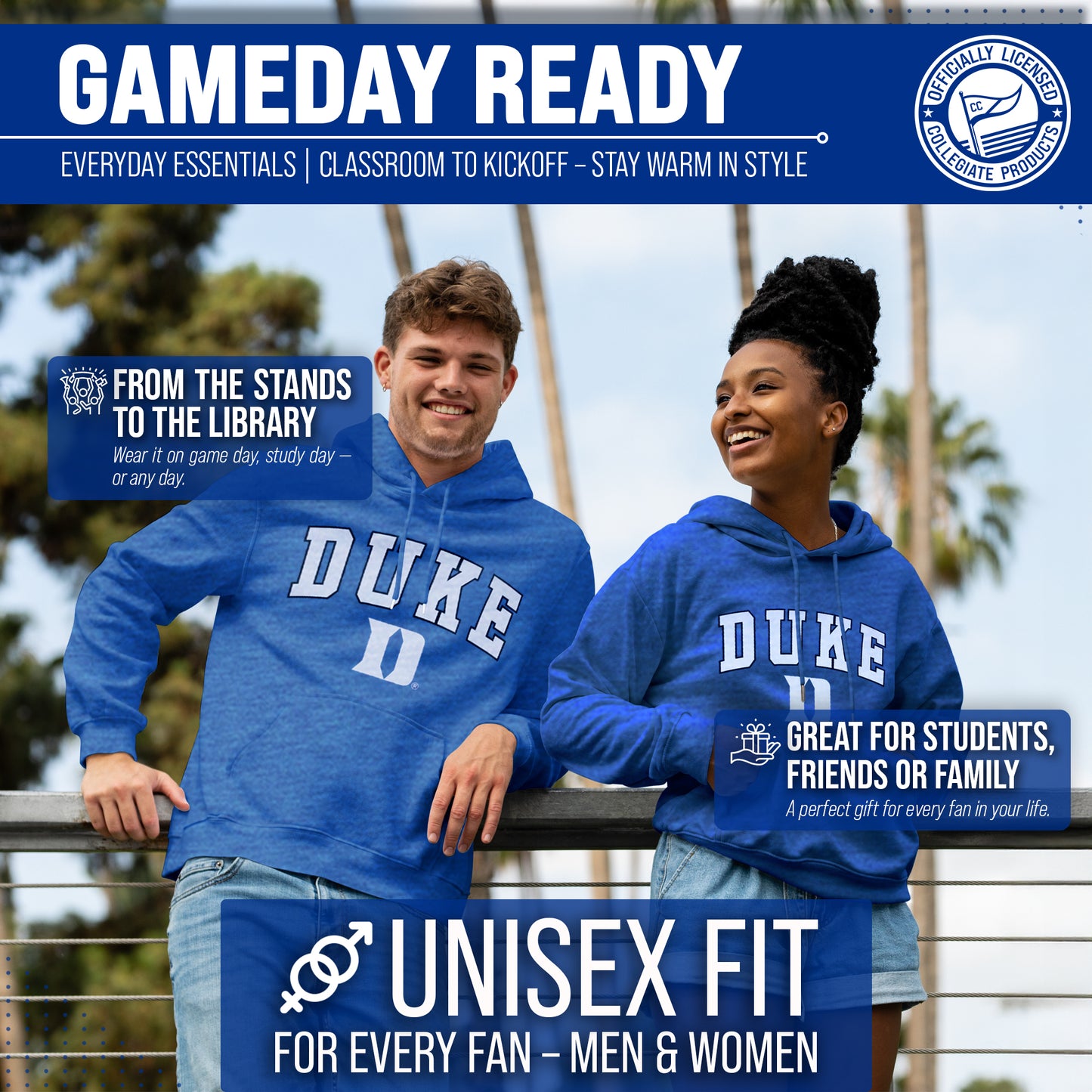 Duke Blue Devils Campus Colors  Arch & Logo Gameday Hoodie - Royal Heather