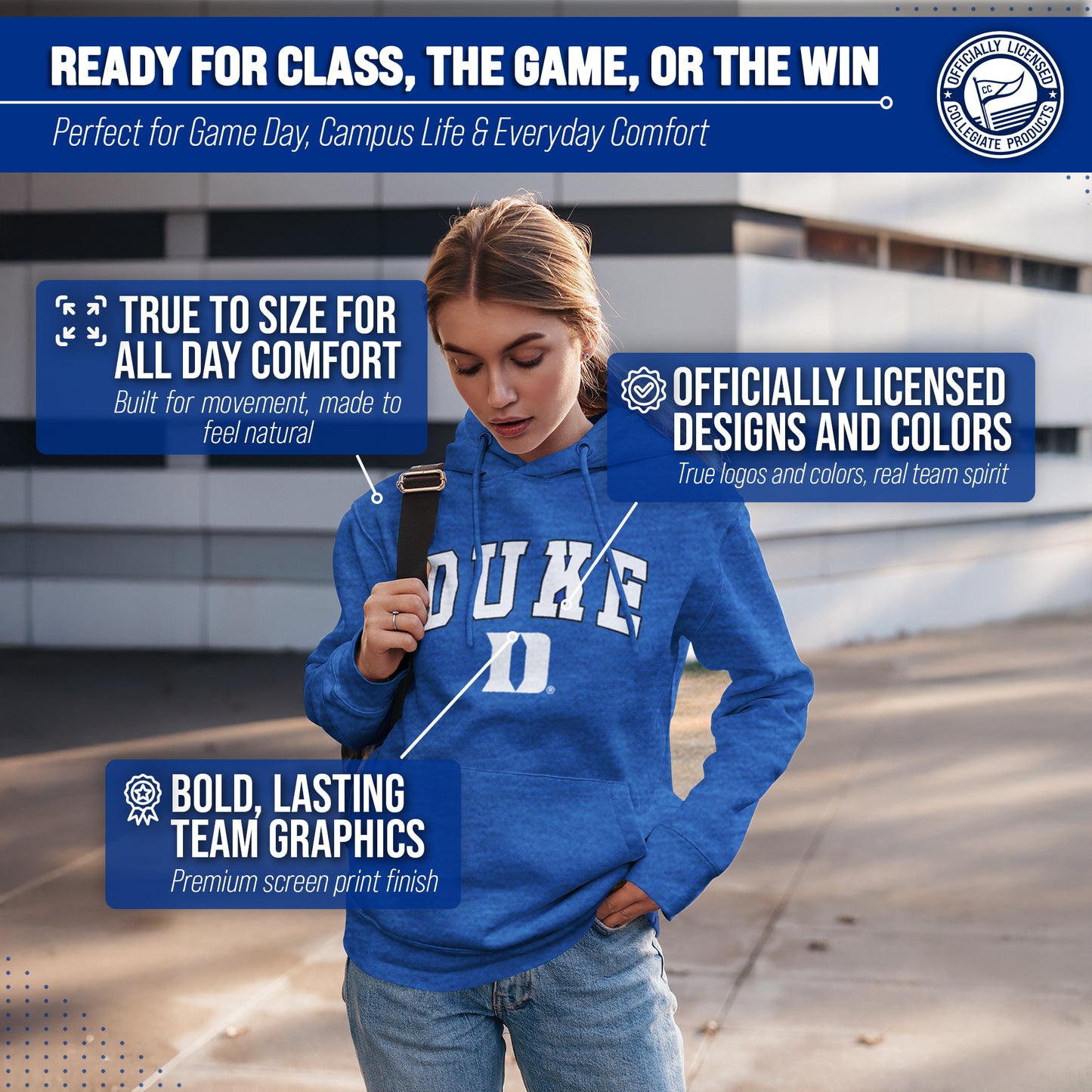 Duke Blue Devils Campus Colors  Arch & Logo Gameday Hoodie - Royal Heather