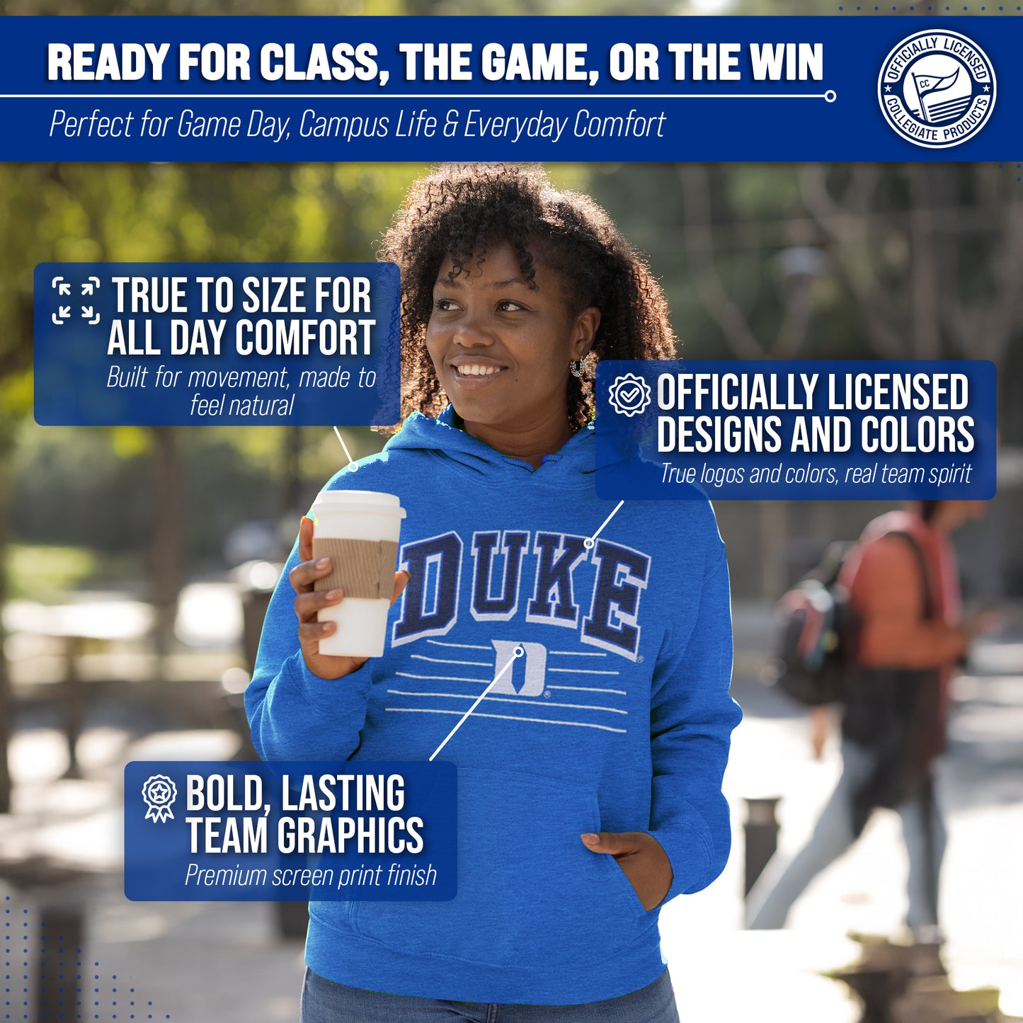 Duke Blue Devils NCAA Adult Unisex Overtime Classics Hooded Fleece Sweatshirt - Royal Heather