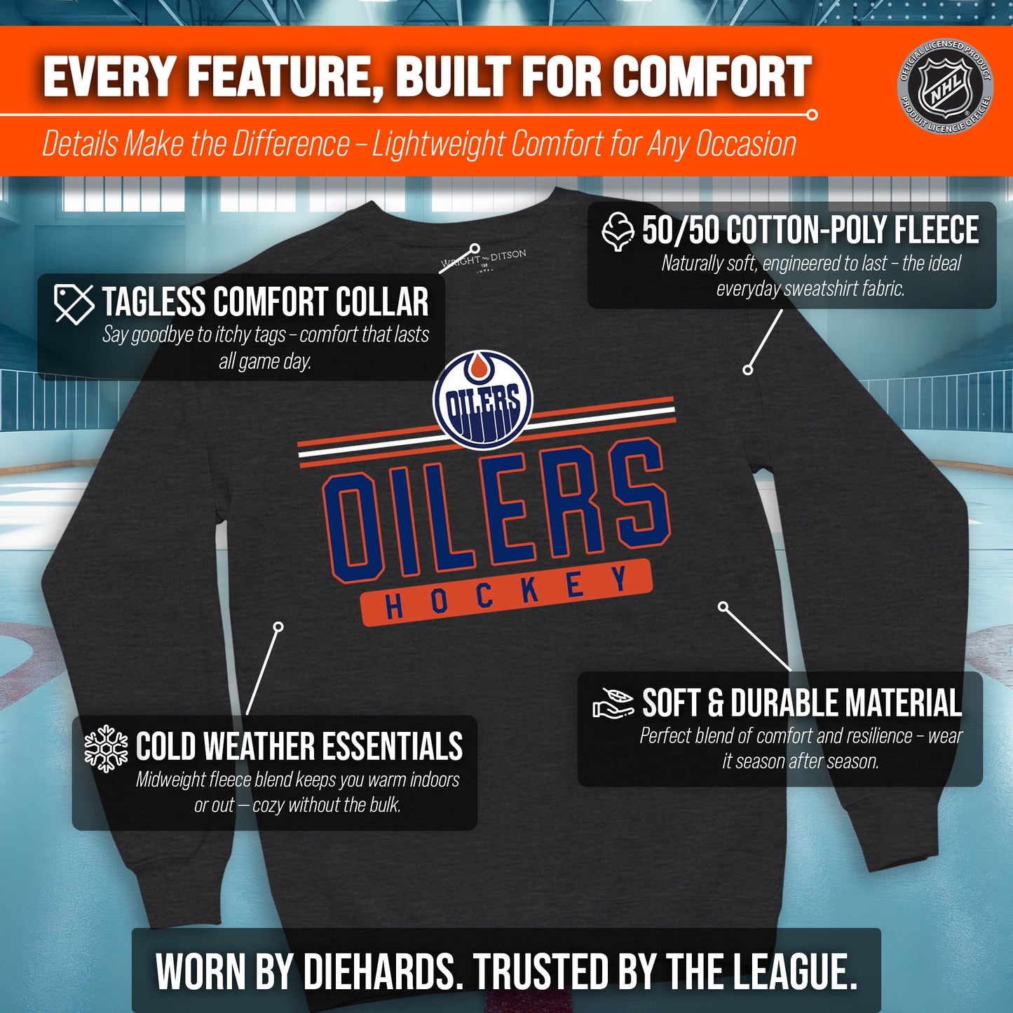 Edmonton Oilers NHL Charcoal True Fan Crewneck Sweatshirt - Charcoal