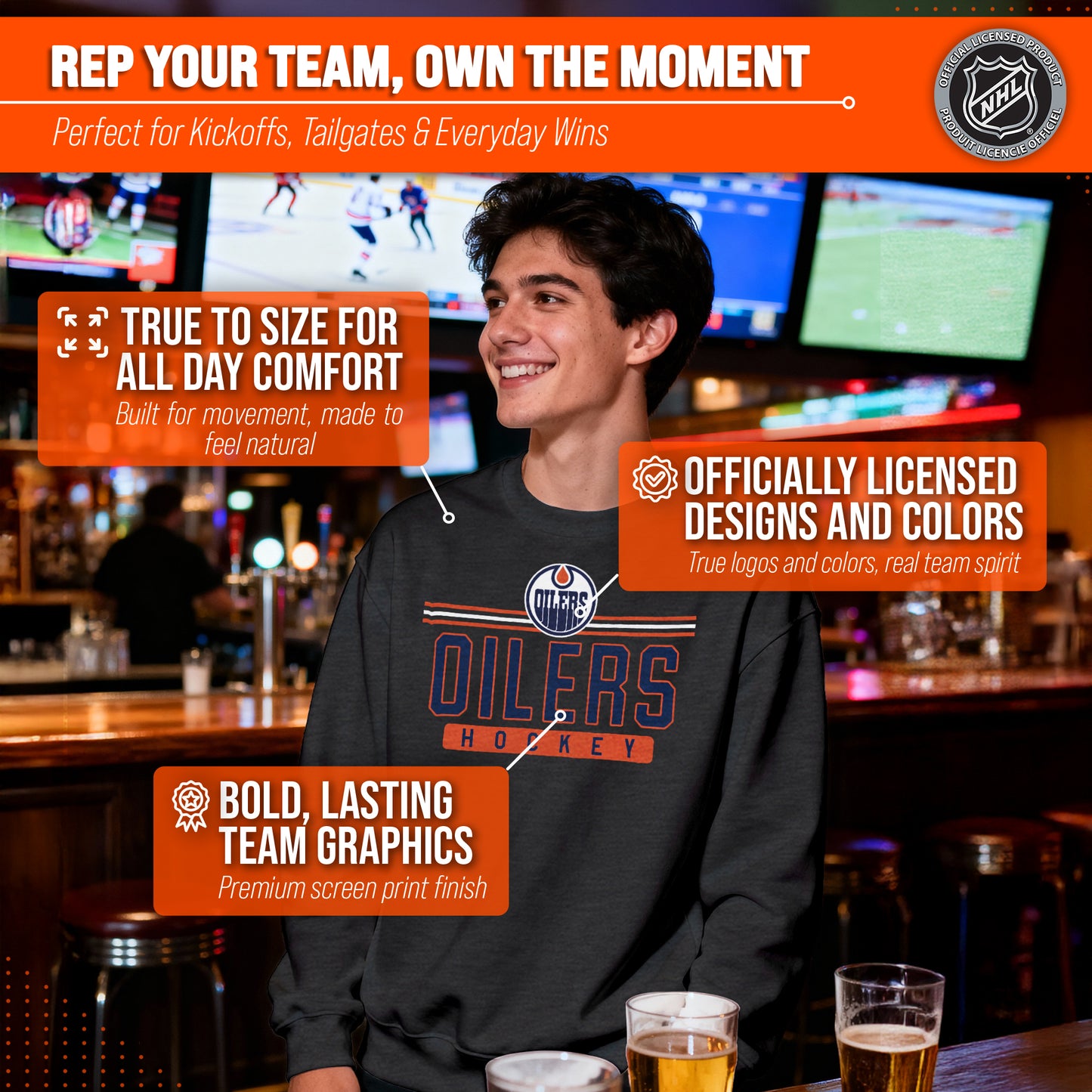 Edmonton Oilers NHL Charcoal True Fan Crewneck Sweatshirt - Charcoal