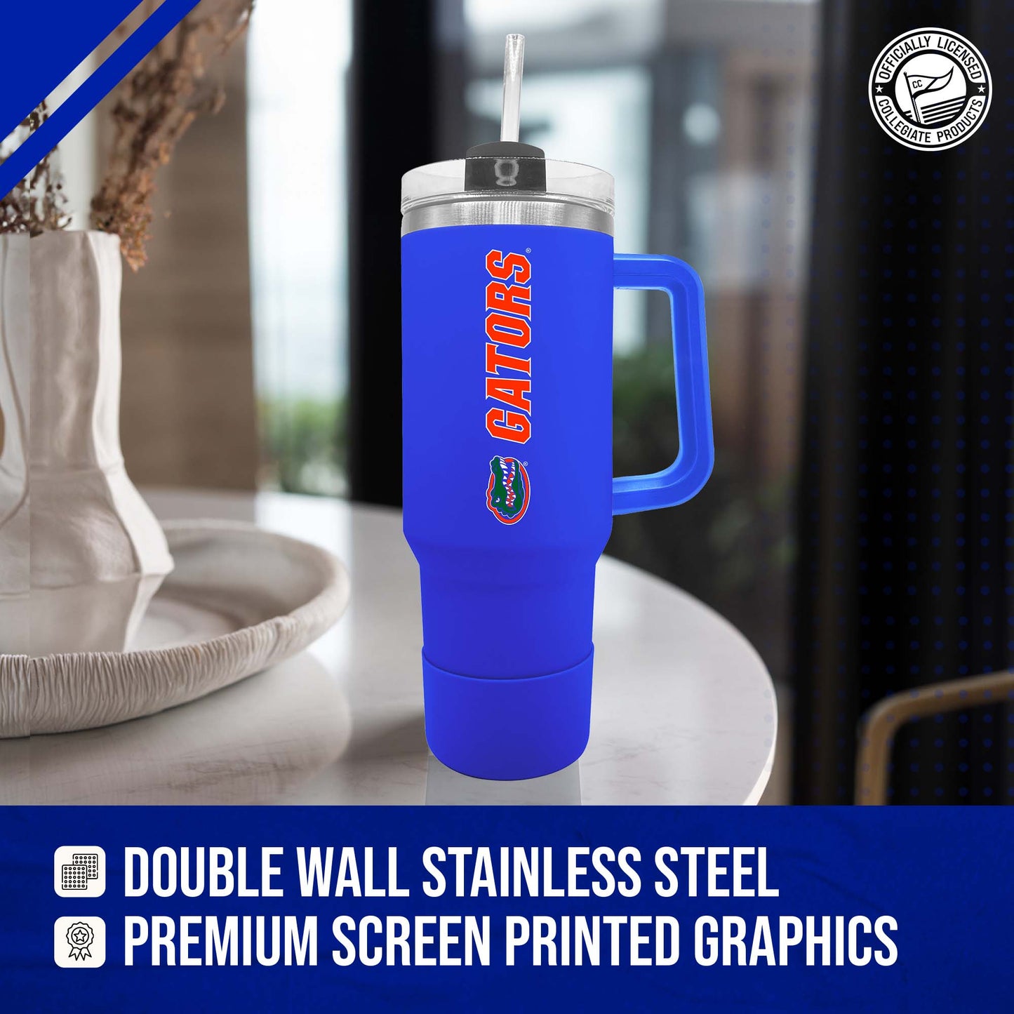 Florida Gators College & University 40 oz Travel Tumbler With Handle - Royal