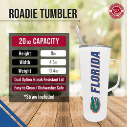 Florida Gators NCAA Stainless Steel 20oz Roadie With Handle & Dual Option Lid With Straw - White