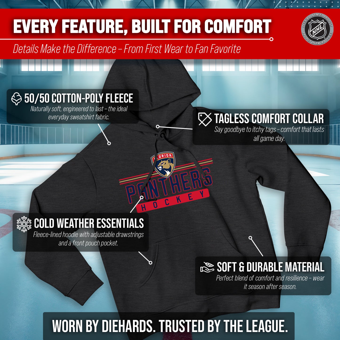 Florida Panthers NHL Adult Heather Charcoal True Fan Hooded Sweatshirt Unisex - Charcoal