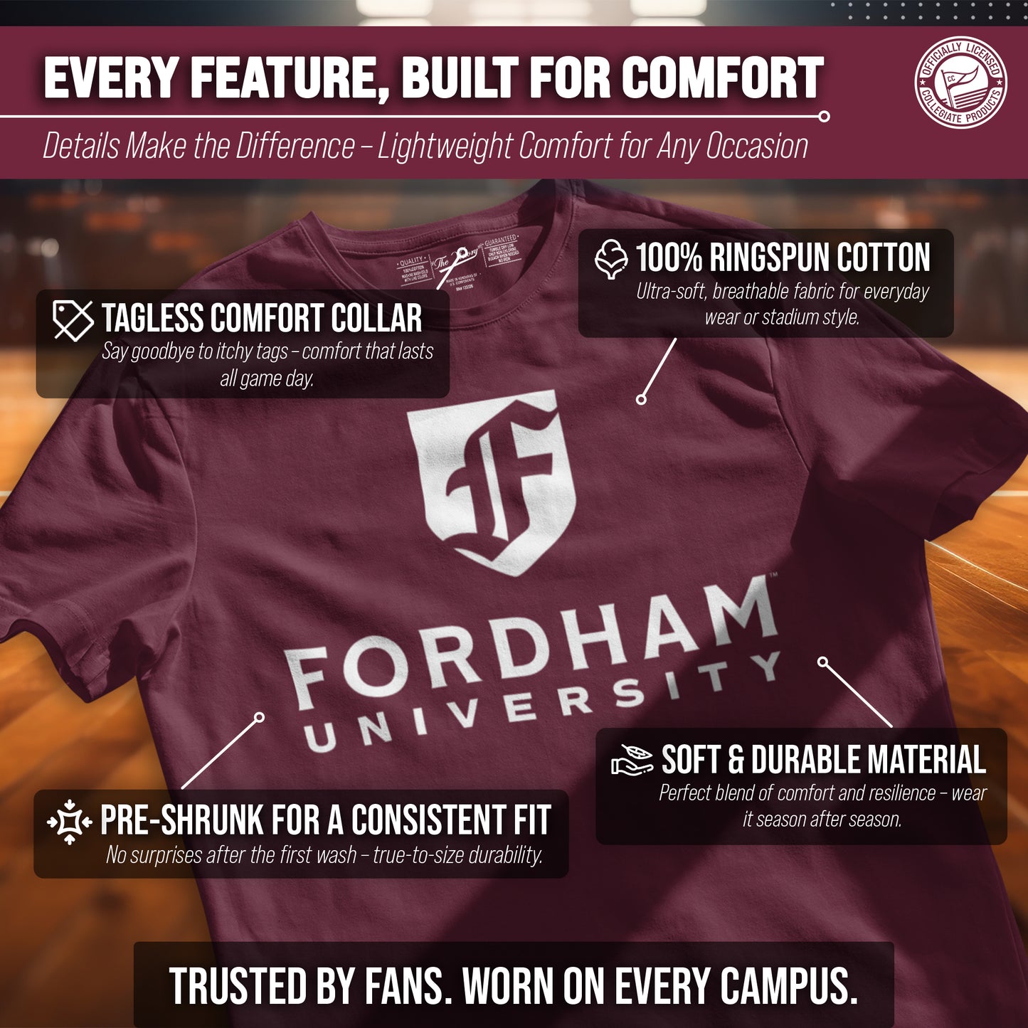 Fordham Rams NCAA Adult Gameday Cotton T-Shirt - Maroon