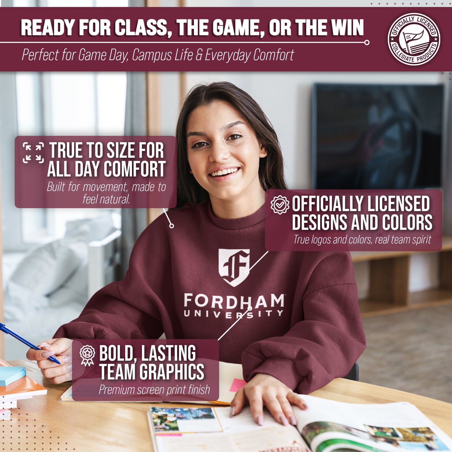 Fordham Rams Campus Colors Adult Arch & Logo Soft Style Gameday Crewneck Sweatshirt  - Maroon