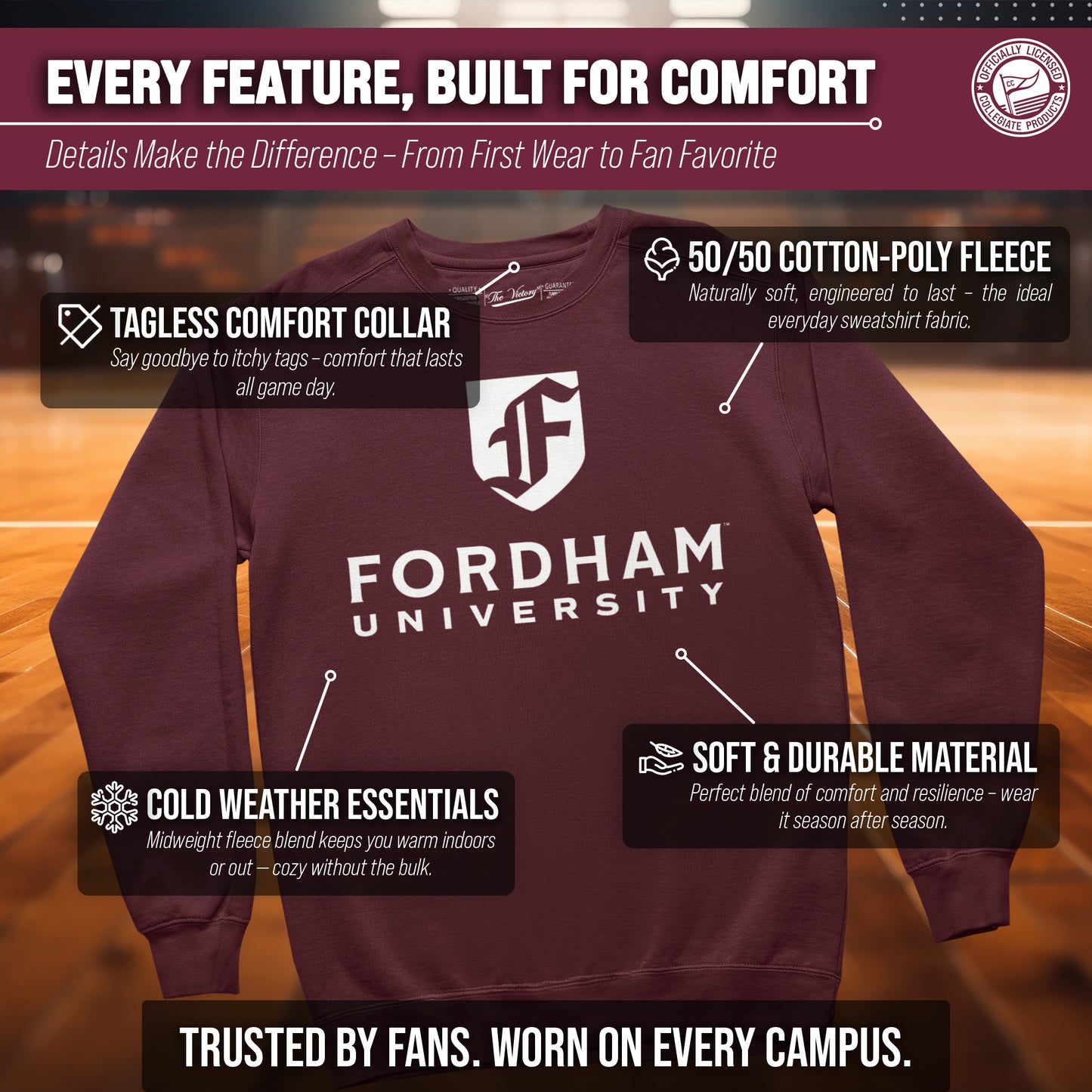 Fordham Rams Campus Colors Adult Arch & Logo Soft Style Gameday Crewneck Sweatshirt  - Maroon