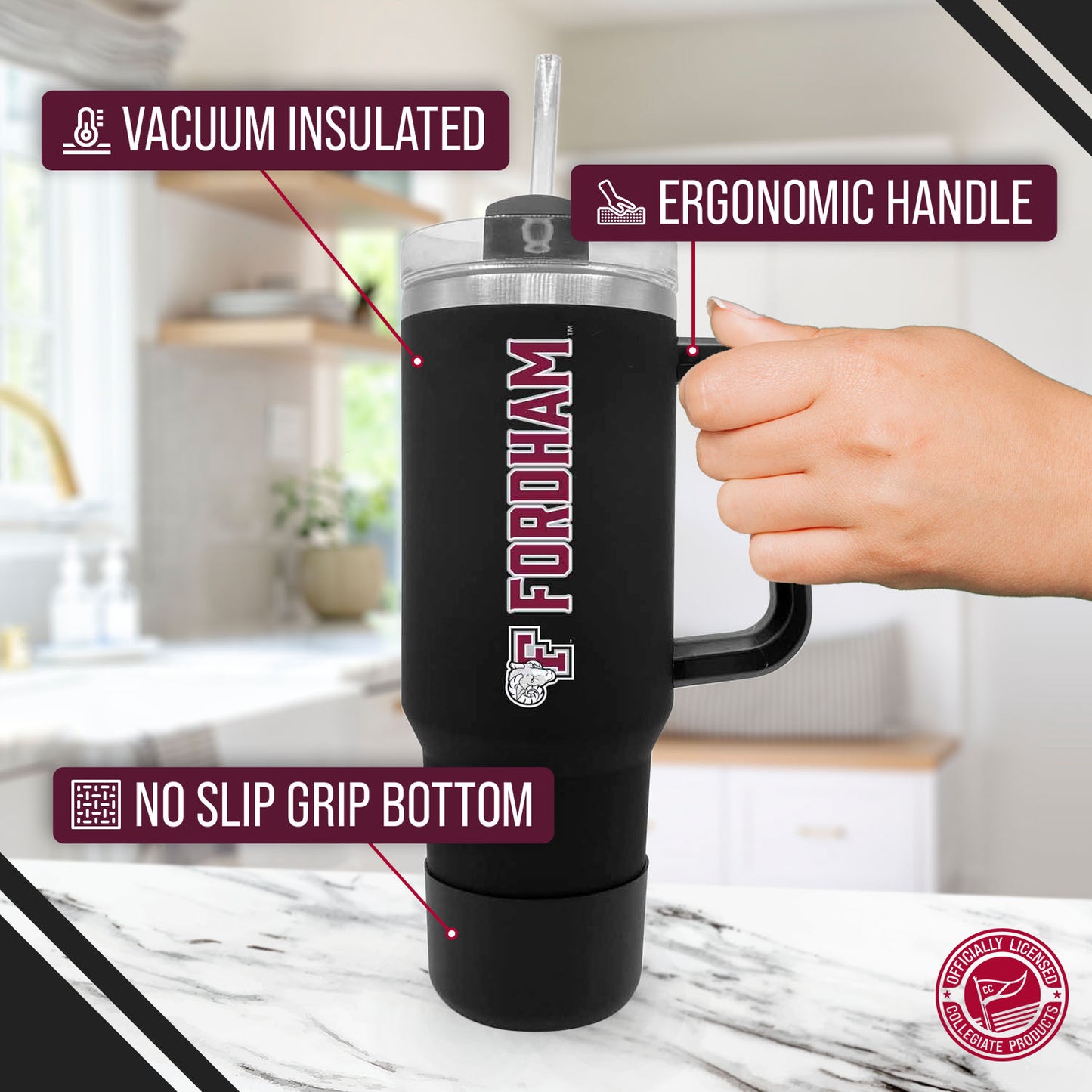 Fordham Rams College & University 40 oz Travel Tumbler With Handle - Black