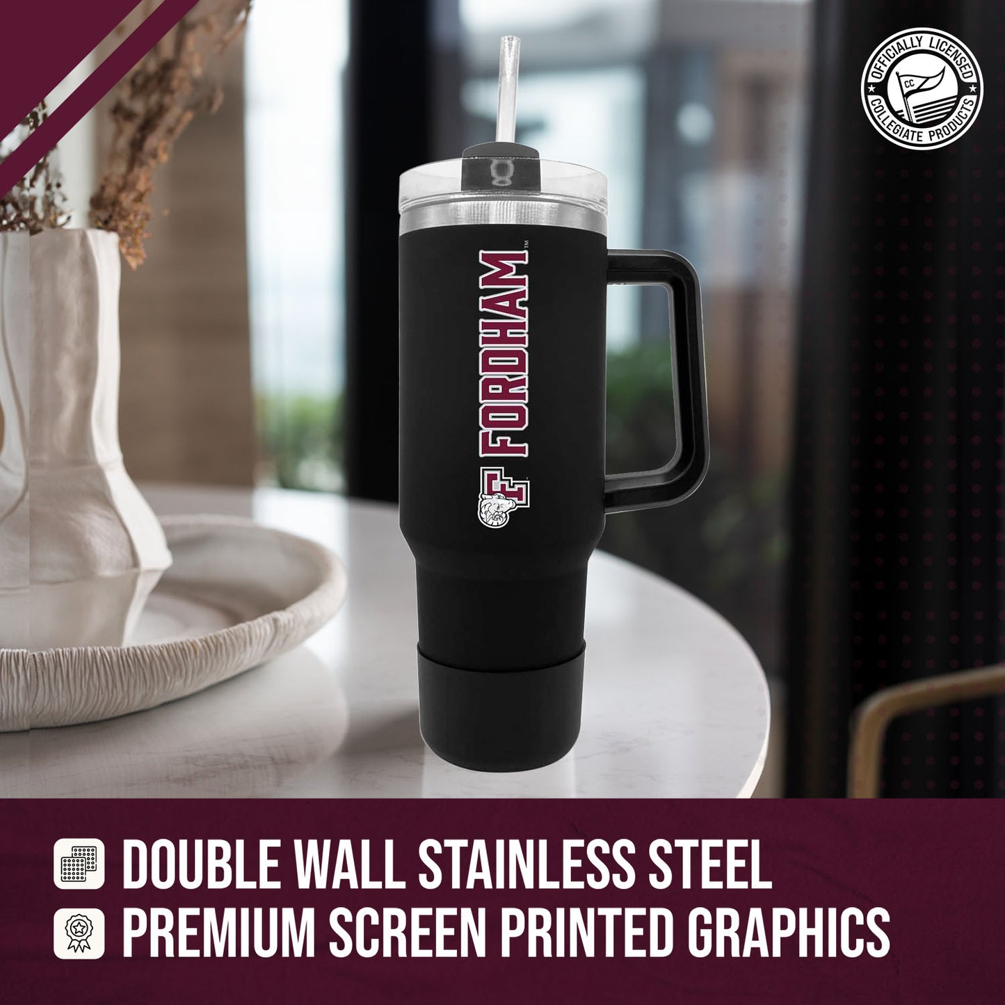 Fordham Rams College & University 40 oz Travel Tumbler With Handle - Black
