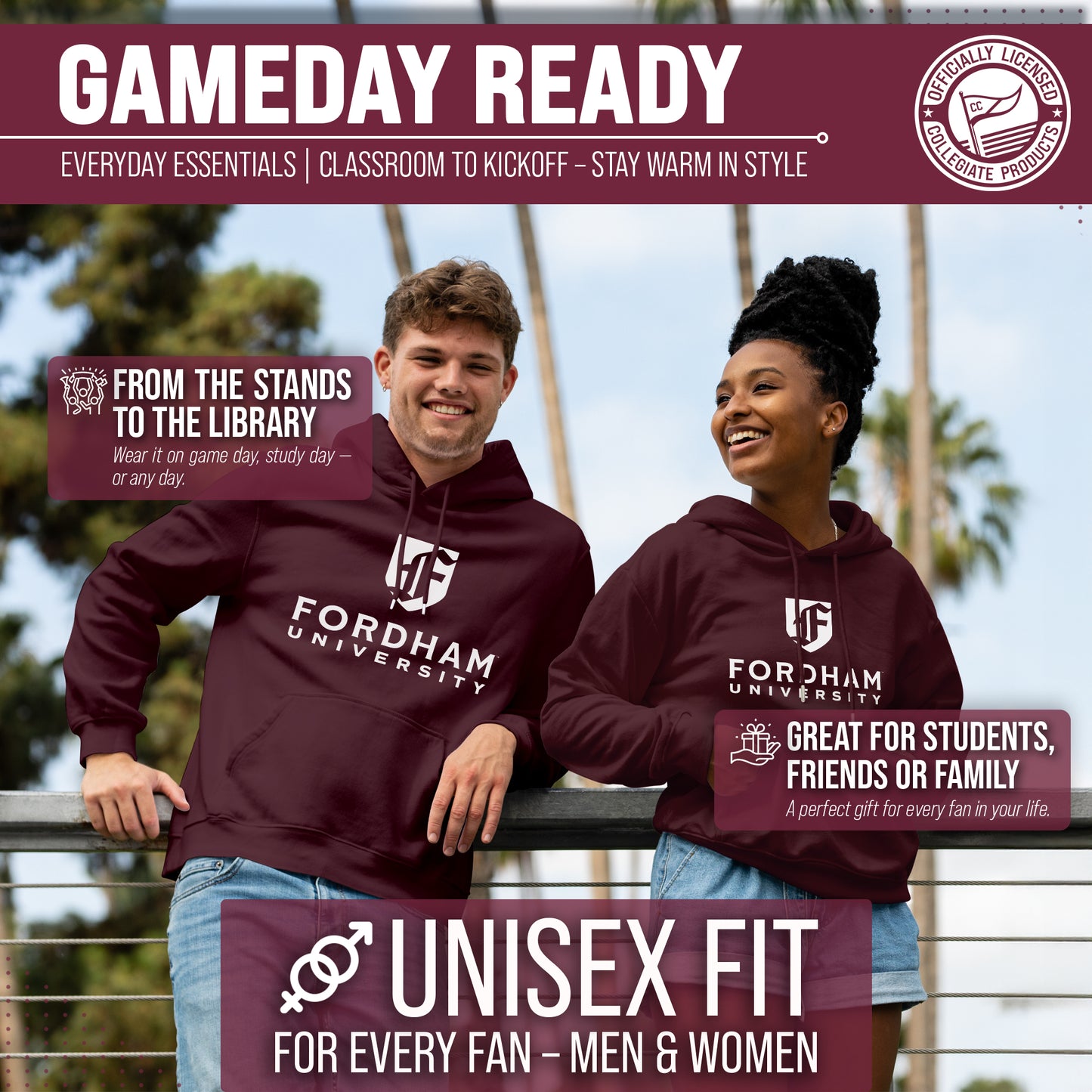 Fordham Rams Adult Arch & Logo Soft Style Gameday Hooded Sweatshirt - Maroon