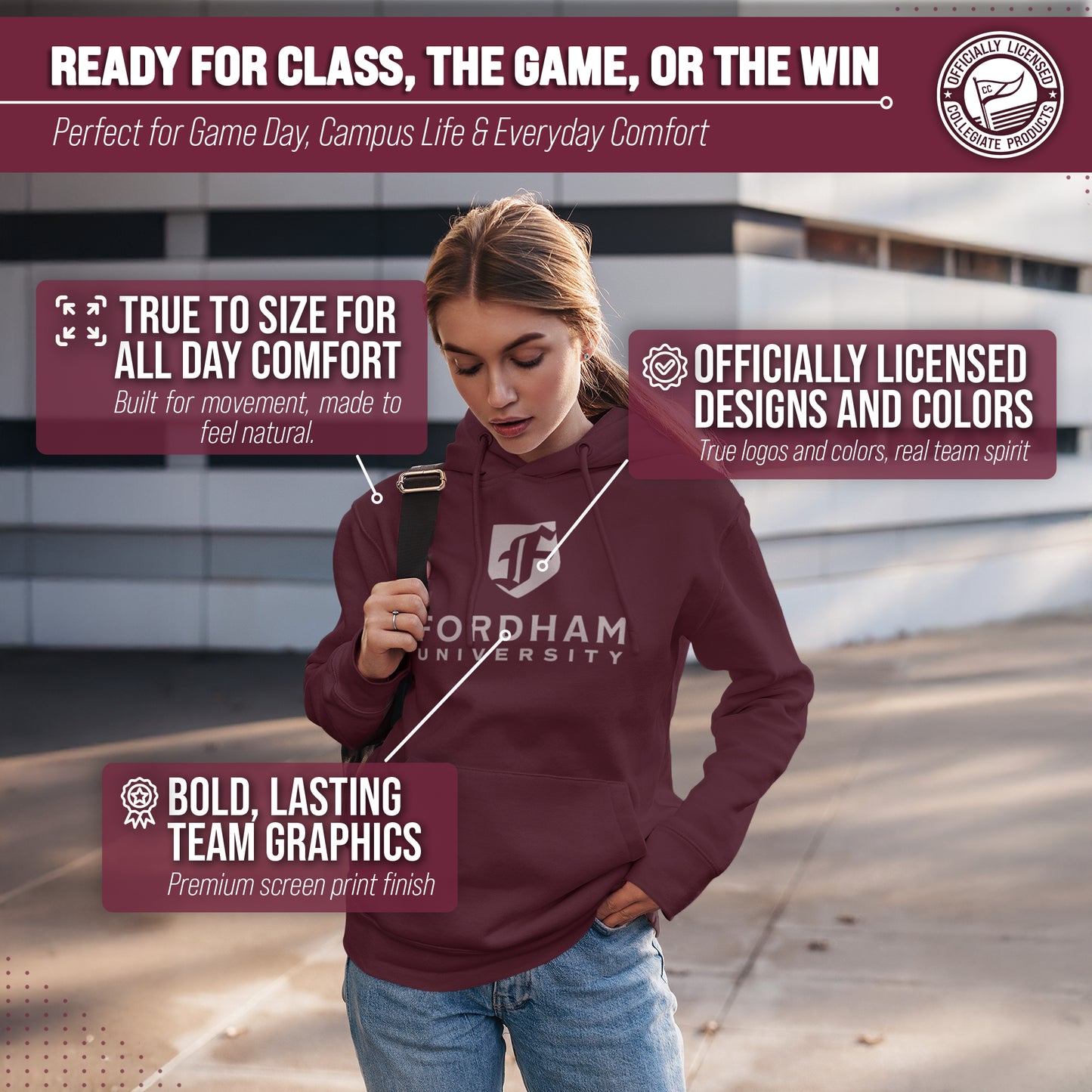Fordham Rams Adult Arch & Logo Soft Style Gameday Hooded Sweatshirt - Maroon