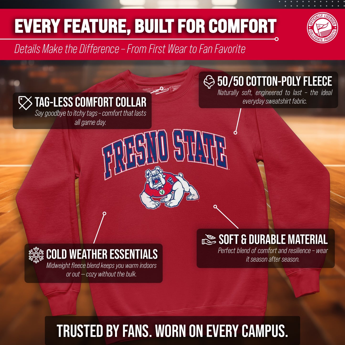 Fresno State Bulldogs Adult Arch & Logo Soft Style Gameday Crewneck Sweatshirt - Red