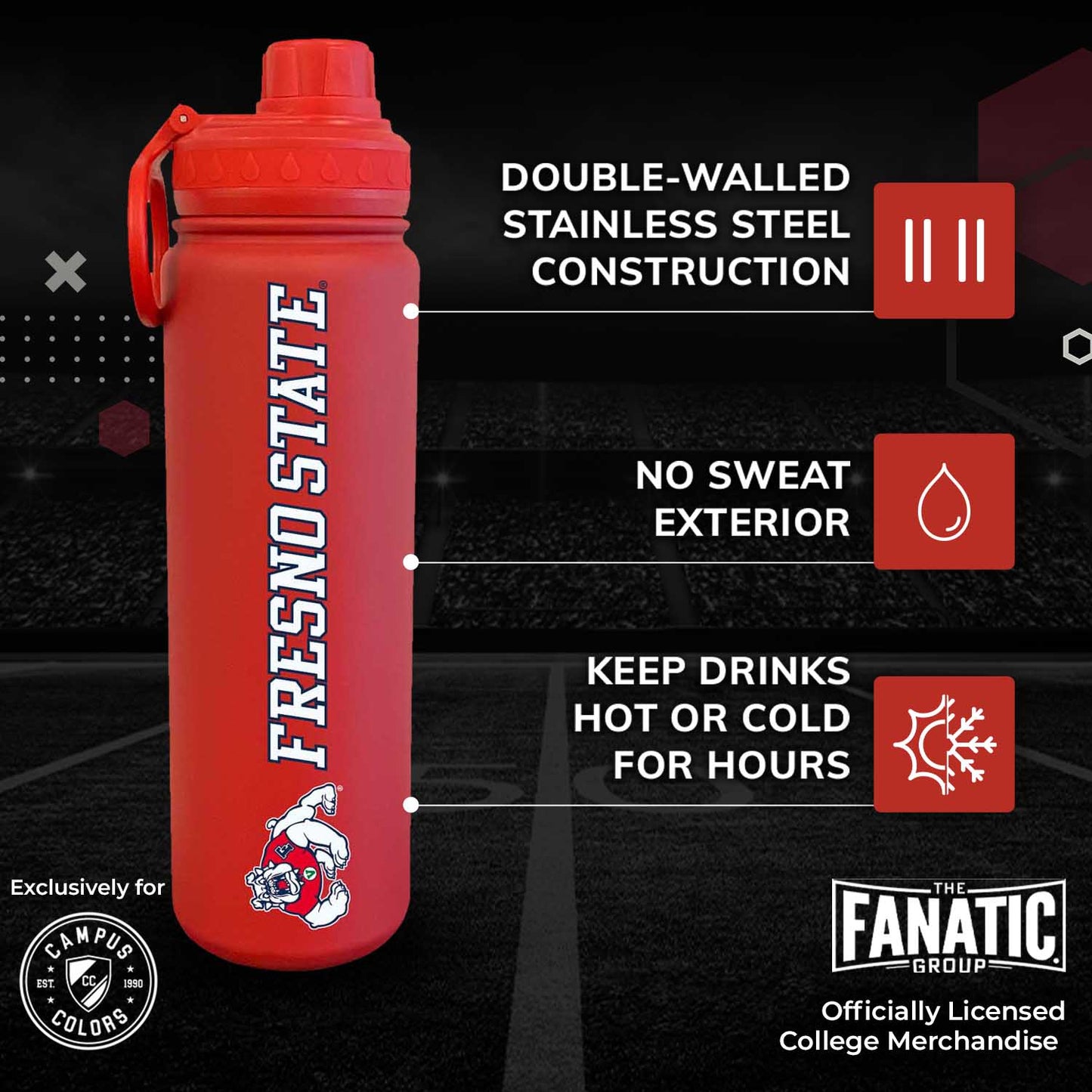 Fresno State Bulldogs NCAA Stainless Steel Water Bottle - Red