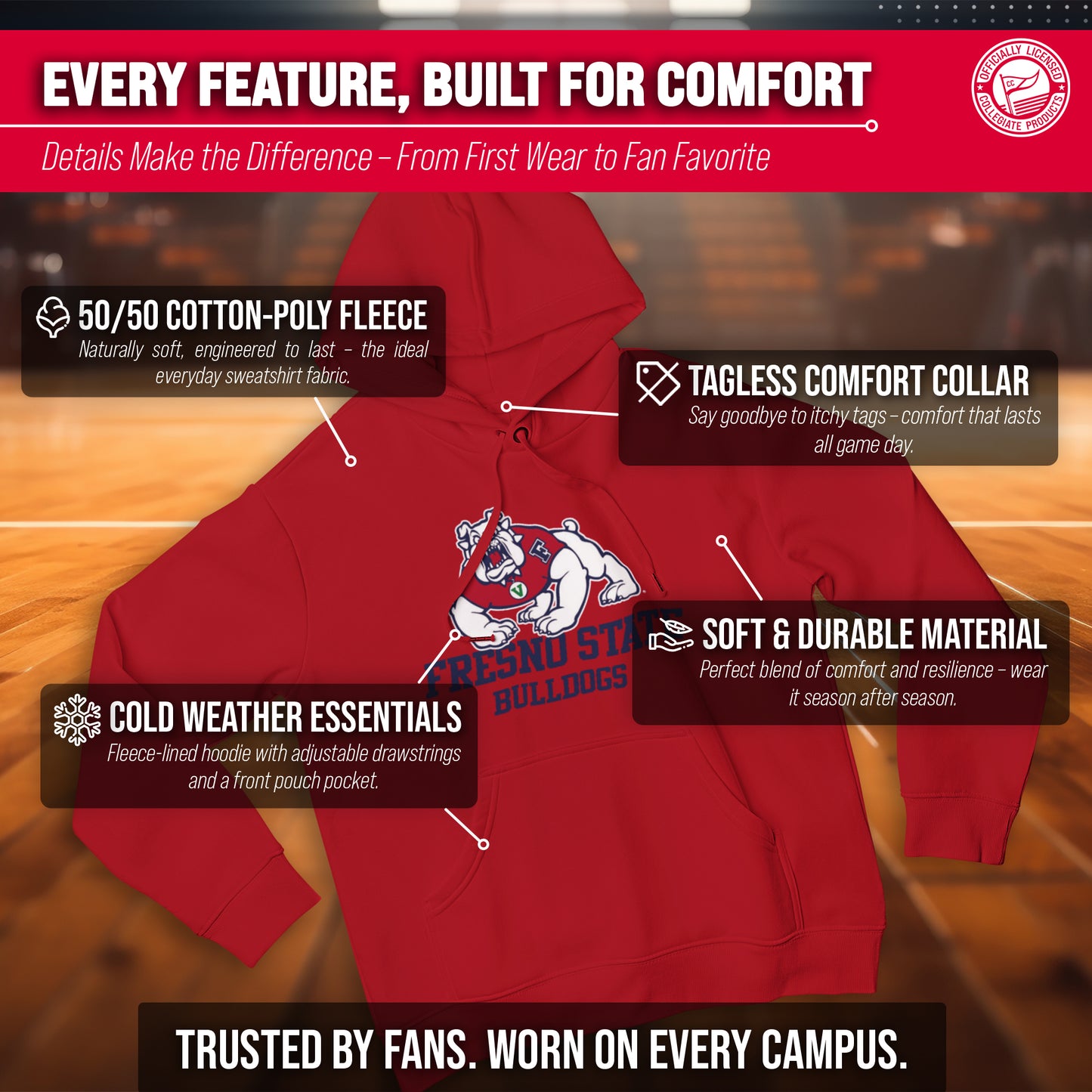 Fresno State Bulldogs Adult Arch & Logo Soft Style Gameday Hooded Sweatshirt - Red