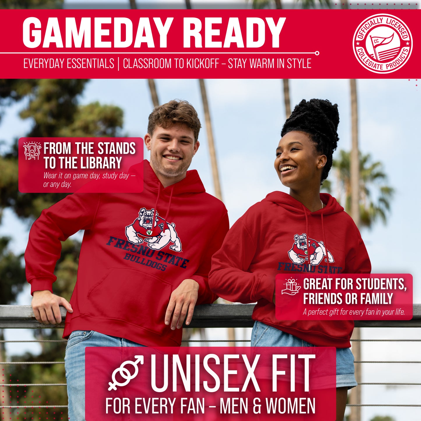 Fresno State Bulldogs Adult Arch & Logo Soft Style Gameday Hooded Sweatshirt - Red