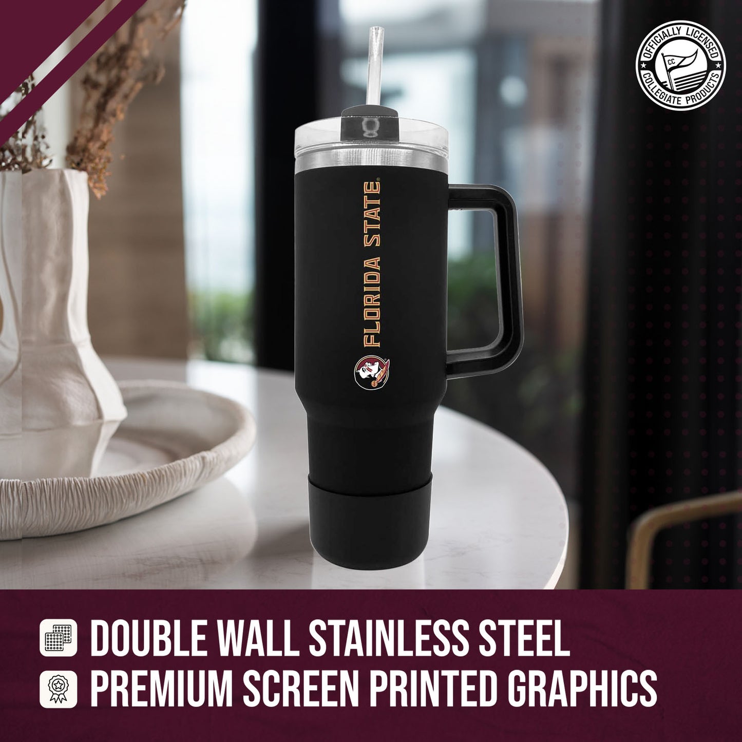 Florida State Seminoles College & University 40 oz Travel Tumbler With Handle - Black