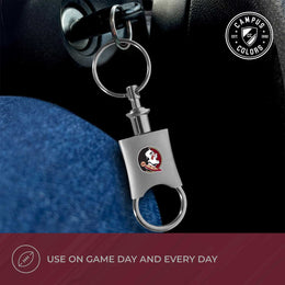 Florida State Seminoles University Team Logo Mens Bi Fold Wallet and Unisex Valet Keychain Bundle - Black