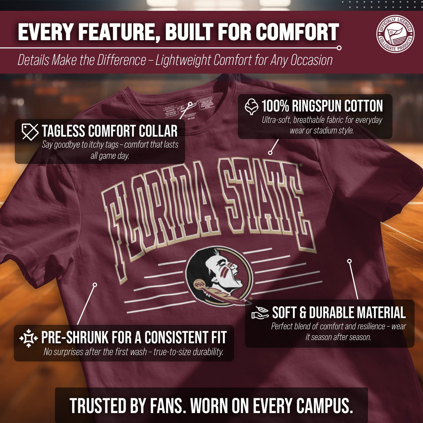 Florida State Seminoles NCAA Adult Unisex Overtime Classics T-Shirt - Garnet