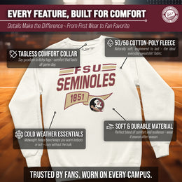 Florida State Seminoles NCAA Adult Unisex Varsity Club Pennant Crewneck Fleece Sweatshirt - Off White