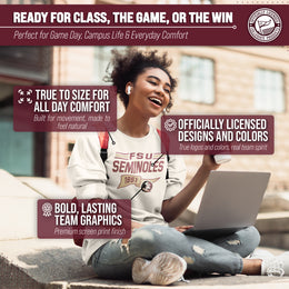 Florida State Seminoles NCAA Adult Unisex Varsity Club Pennant Crewneck Fleece Sweatshirt - Off White