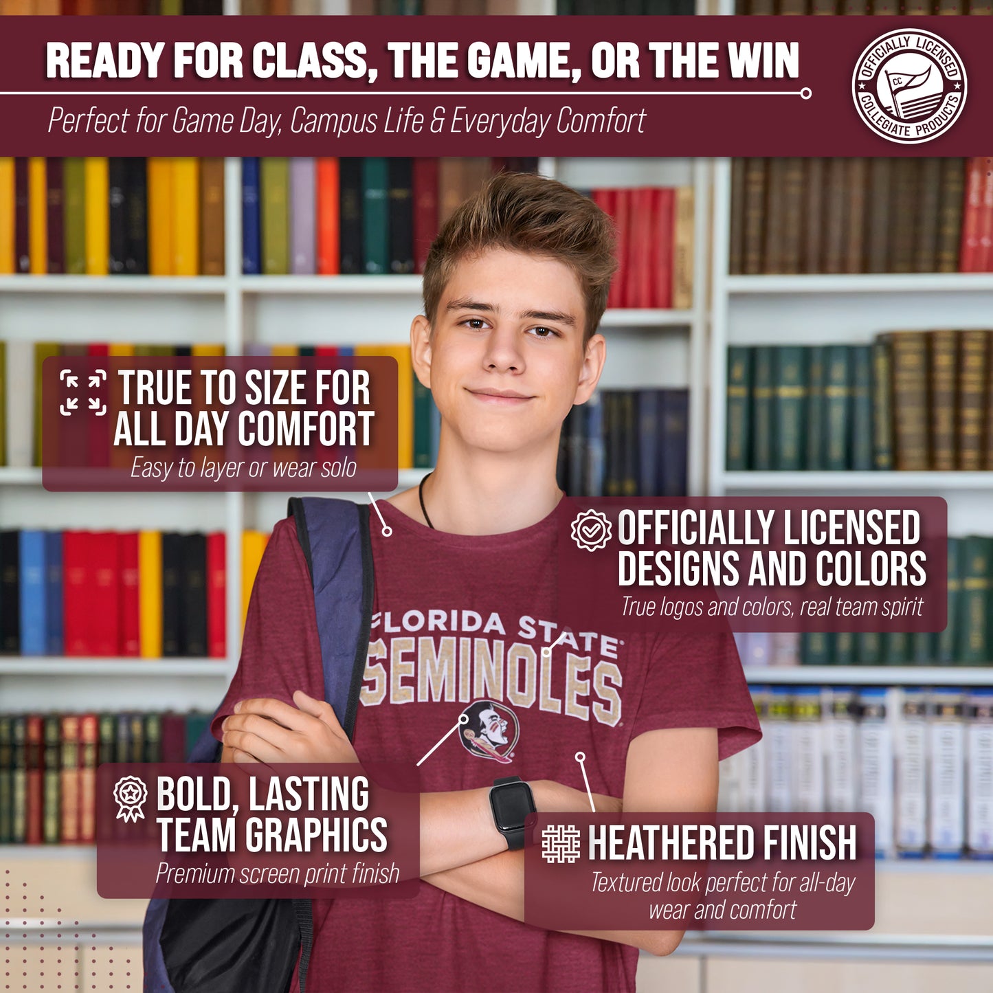 Florida State Seminoles NCAA Adult Unisex Starting Fresh T-Shirt - Garnet Heather