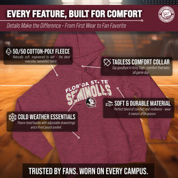 Florida State Seminoles NCAA Adult Unisex Starting Fresh Heathered Hooded Fleece Sweatshirt - Garnet Heather