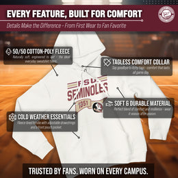 Florida State Seminoles NCAA Adult Unisex Varsity Club Pennant Hooded Fleece Sweatshirt - Off White