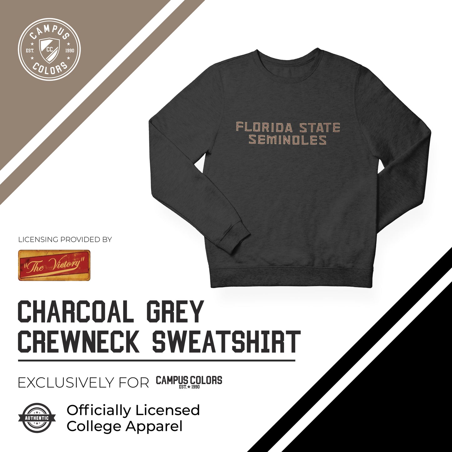 Florida State Seminoles NCAA Adult Charcoal Crewneck Fleece Sweatshirt - Charcoal