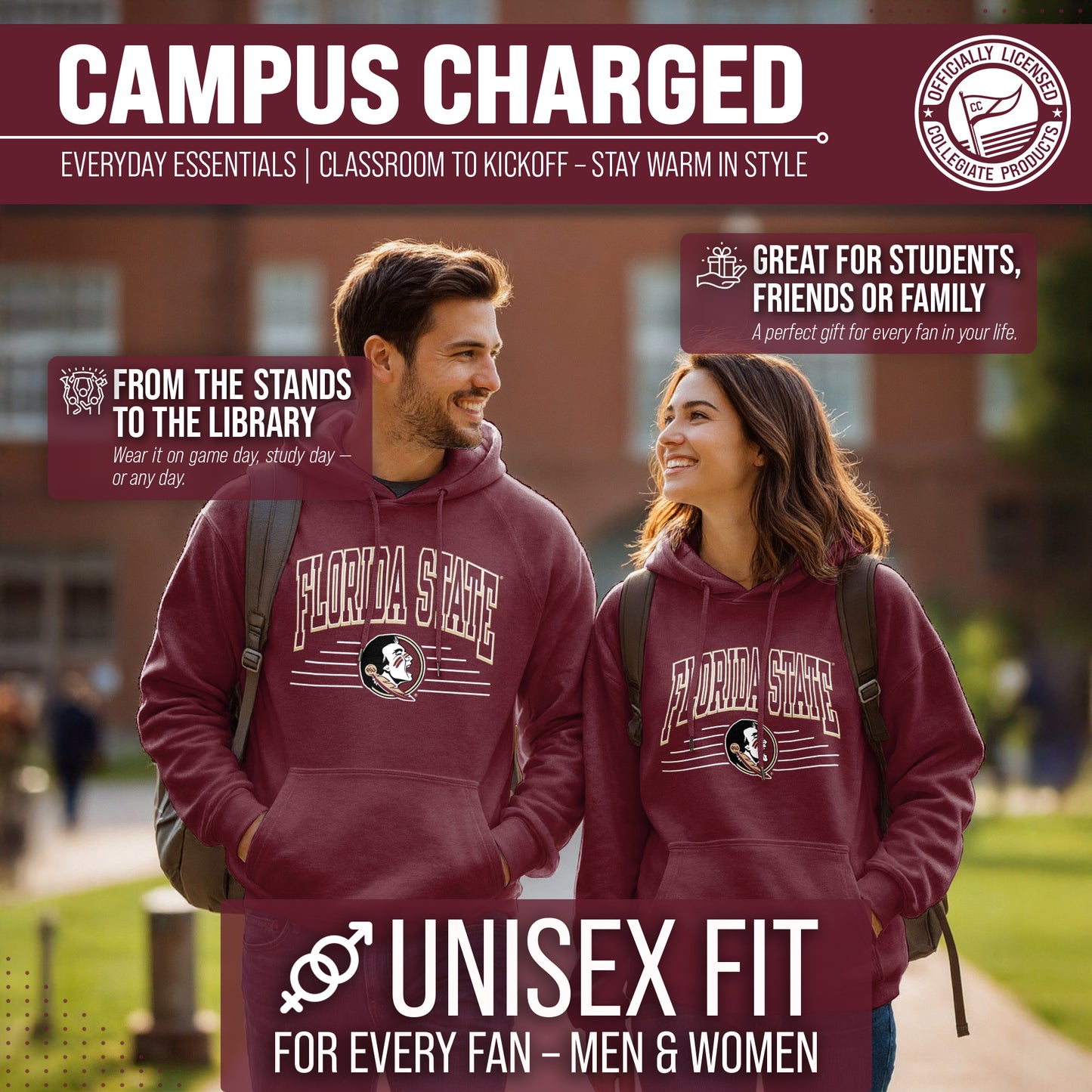 Florida State Seminoles NCAA Adult Unisex Overtime Classics Hooded Fleece Sweatshirt - Garnet