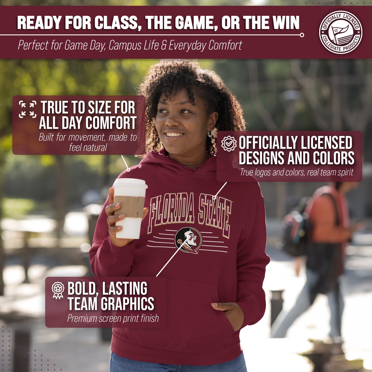Florida State Seminoles NCAA Adult Unisex Overtime Classics Hooded Fleece Sweatshirt - Garnet