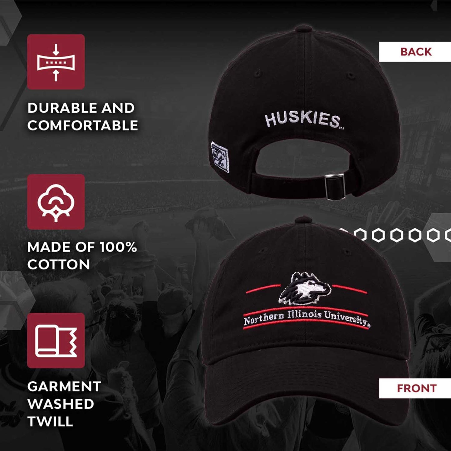 Northern Illinois Huskies NCAA Adult Bar Hat - Black