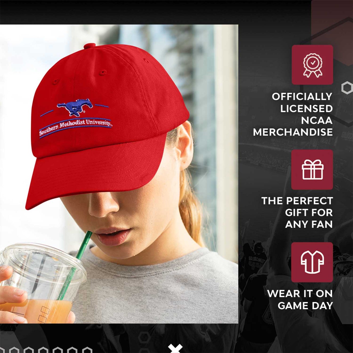 SMU Mustangs NCAA Adult Bar Hat - Red