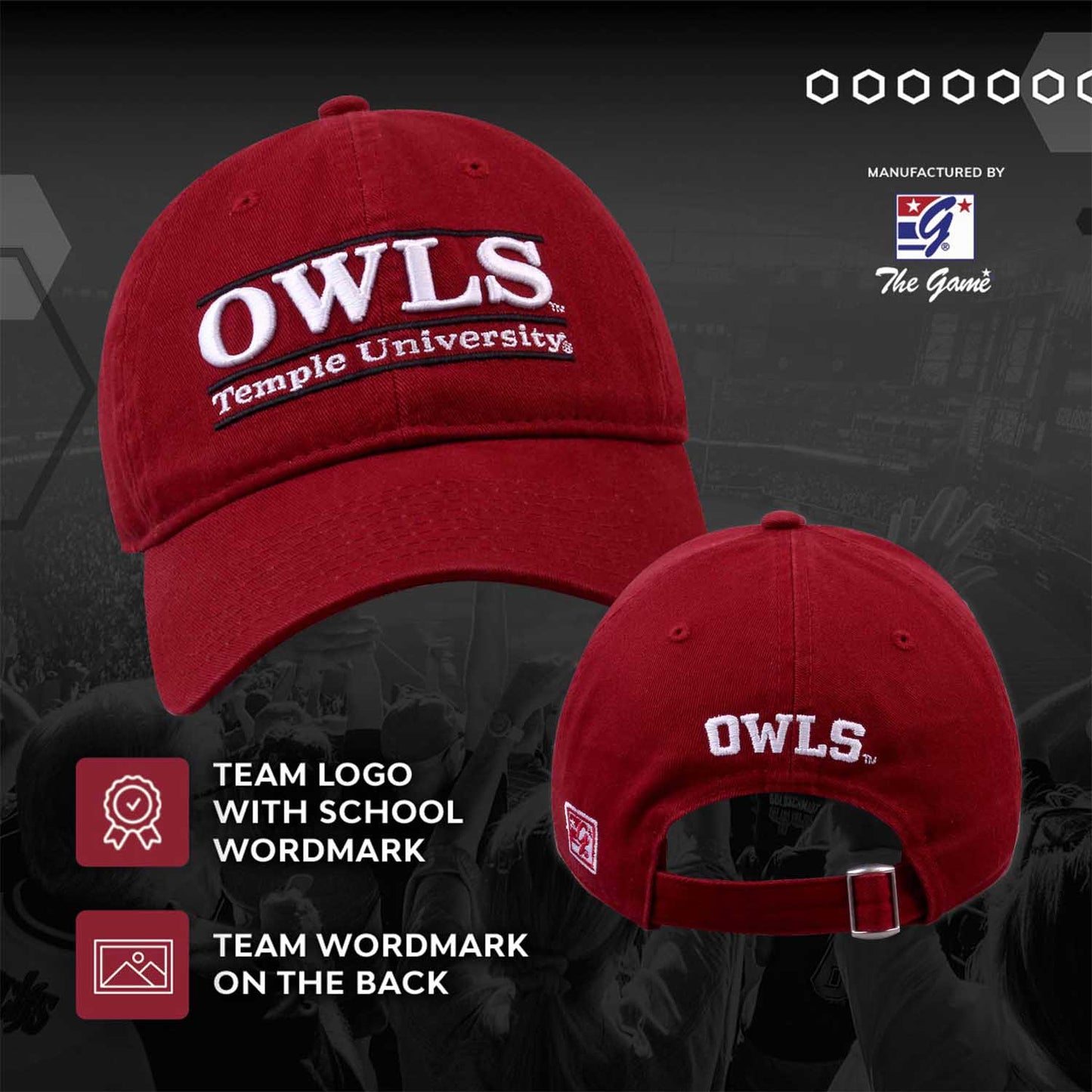 Temple Owls NCAA Adult Bar Hat - Cardinal
