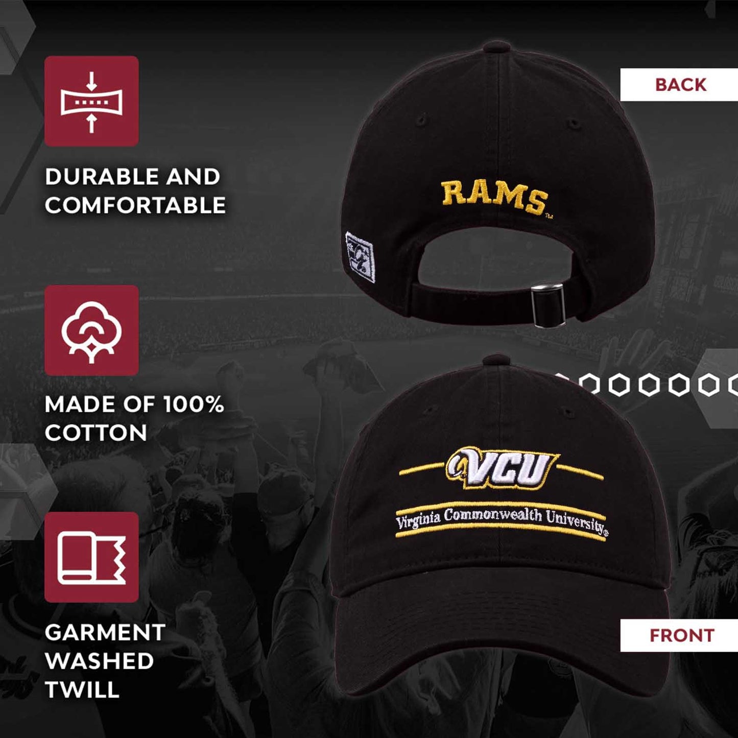VCU Rams NCAA Adult Bar Hat - Black