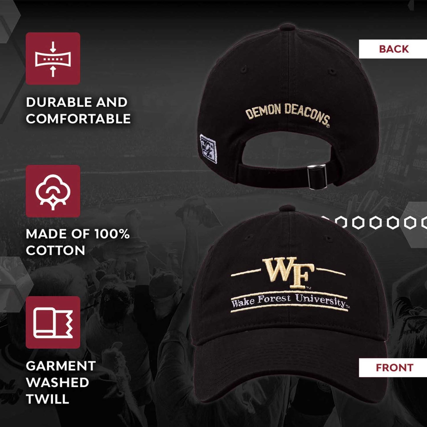 Wake Forest Demon Deacons NCAA Adult Bar Hat - Black