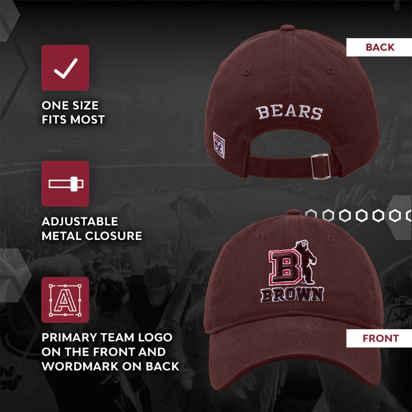 Brown Bears NCAA Adult Relaxed Fit Logo Hat - Brown
